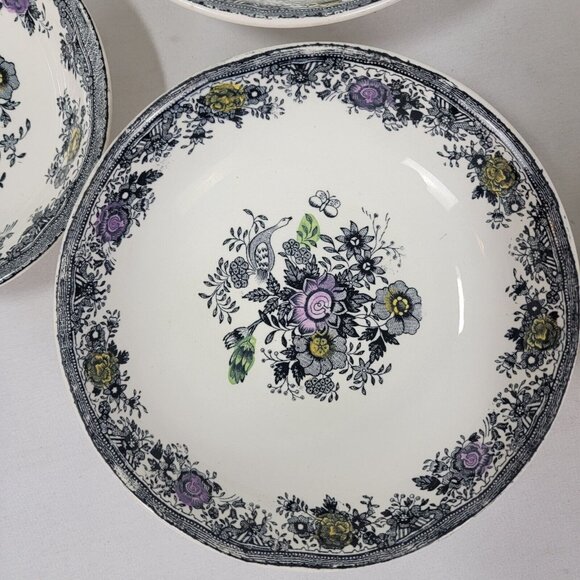 Lot of 6 Egersund Norway Black Pheasant Transferware Norsk Flint Bowl Soup Berry - Picture 4 of 11